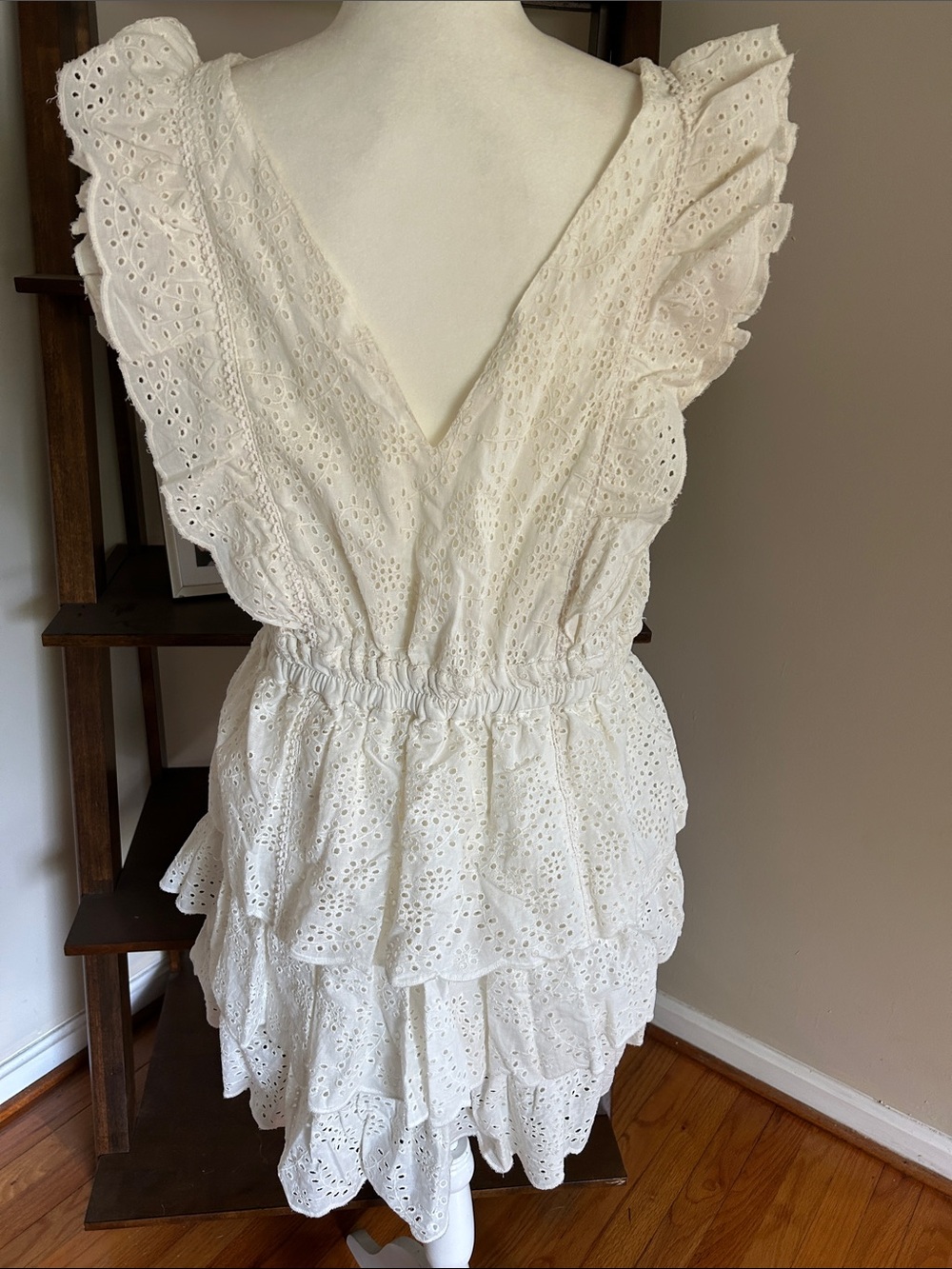 Off White Eyelet Ruffle Tiered Dress - Picture 3 of 7